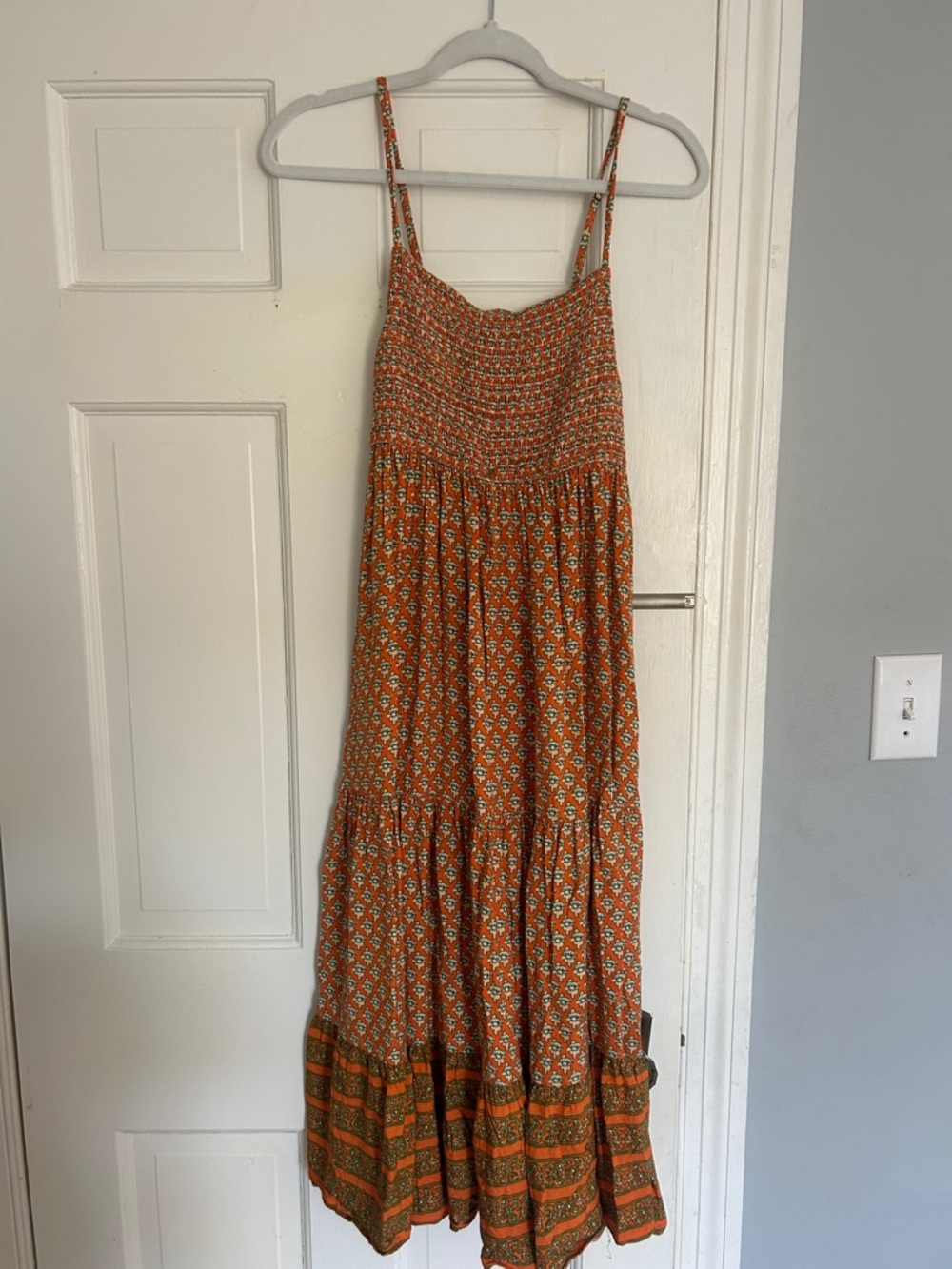 Jen's Pirate Booty Orange Floral Smocked Maxi Dress